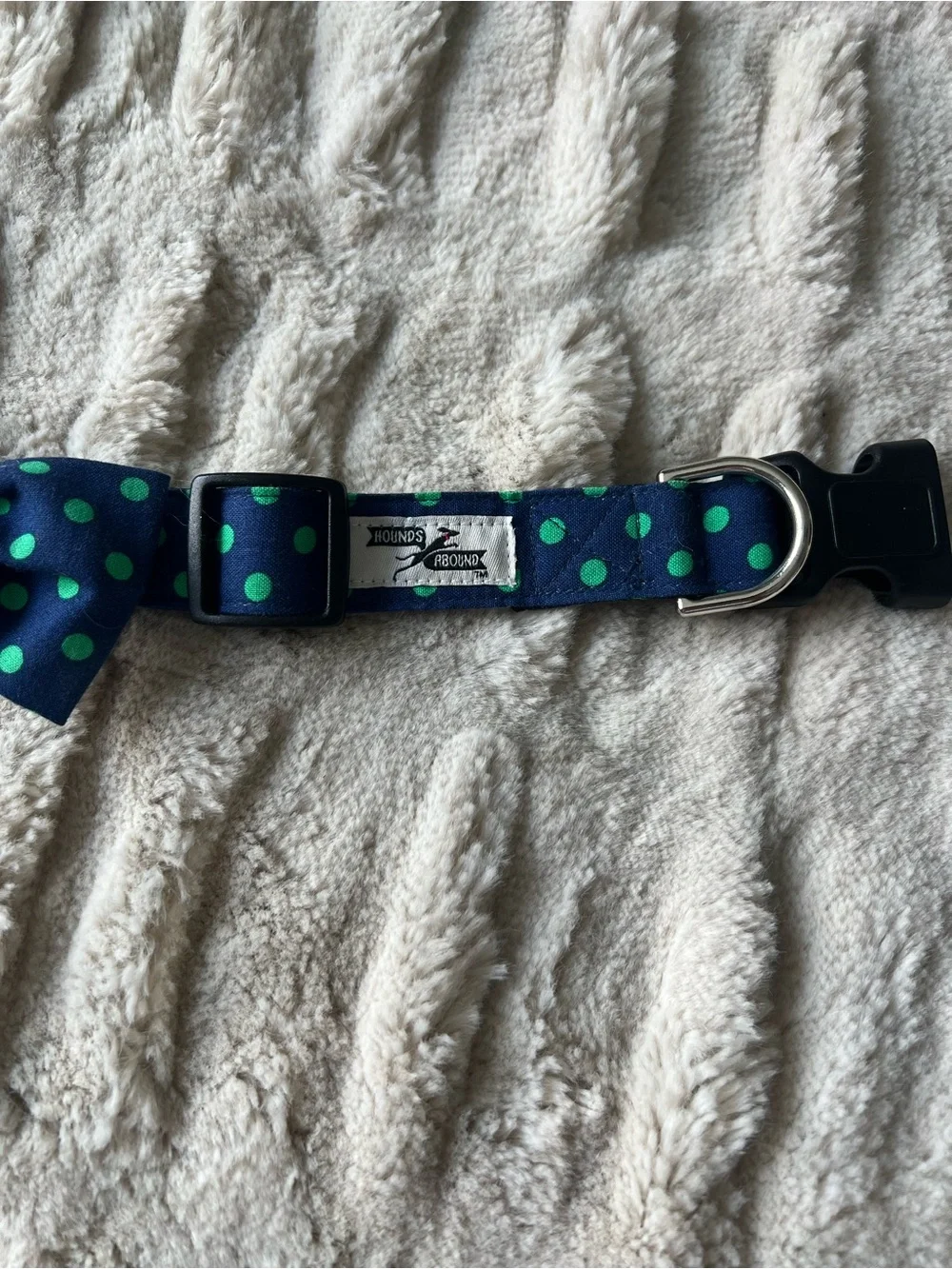 Navy Blue Polka Dot Bow Tie Dog Collar - Green Dots